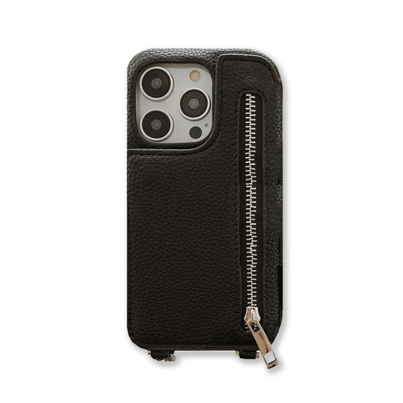 Classic Leather iPhone Case With Zip Wallet And Strap