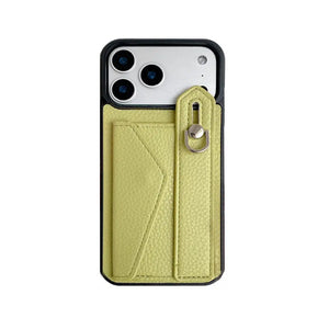 Leather iPhone Case with Wrist Strap and Card Holder Brown– BC25018 Burycase