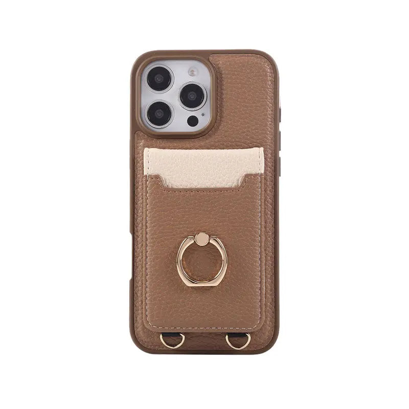 Leather iPhone Cases With Card Holder And Strap(With Stand)Pink-BC25039 Burycase