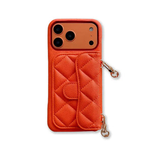 Leather iPhone Case With Wallet And Crossbody Strap Orange-BC25023 Burycase