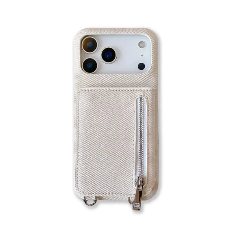 Fabric iPhone Case With Card Holder & Mirror And Strap Blue-BC25028 Burycase