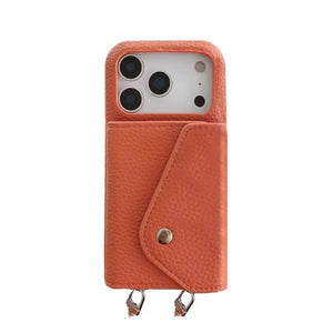 Leather iPhone Case With Card Holder And Strap Black-BC25025 Burycase
