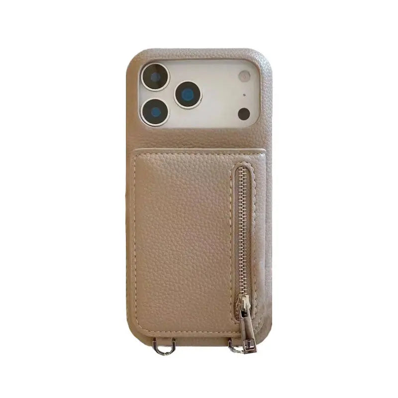 Leather iPhone Case With Mirror & Strap And Card Holder Purlple-BC25026 Burycase