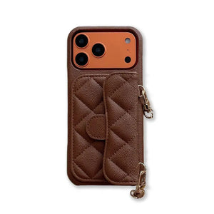 Leather iPhone Case With Wallet And Crossbody Strap Orange-BC25023 Burycase