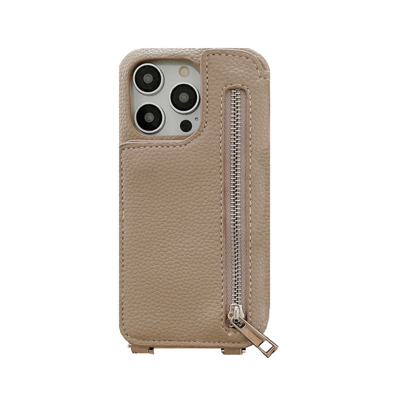 Classic Leather iPhone Case With Zip Wallet And Strap