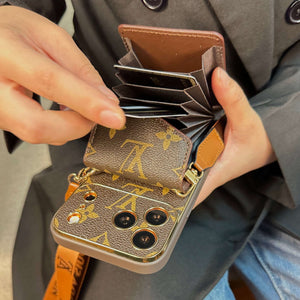 Classic Leather Monogram iPhone Case With Wallet And Crossbody Strap For iPhone 17 Series-CYLV127