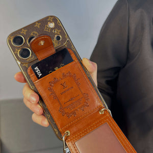 Leather Monogram iPhone Case With Wallet And Crossbody Strap For iPhone 17 Series-CYLV132
