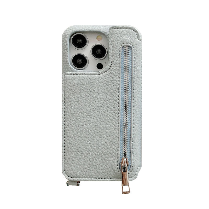 Classic Leather iPhone Case With Zip Wallet And Strap