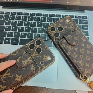 Leather Monogram iPhone Case With Wallet And Crossbody Strap For iPhone 17 Series-CYLV132