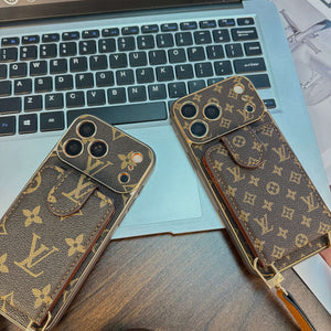 Luxury Leather Monogram iPhone Case With Wallet And Crossbody Strap For iPhone 17 Series-CYLV125