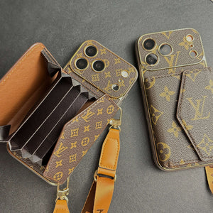 Elegant Leather Monogram iPhone Case With Wallet And Crossbody Strap For iPhone 17 Series-CYLV133