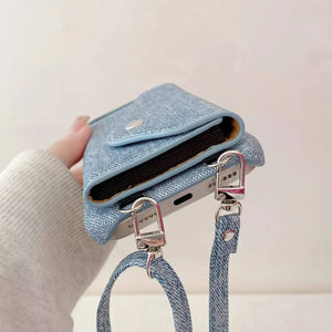 Fabric iPhone Case With Card Holder And Strap Blue-BC25029 Burycase