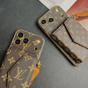 Elegant Leather Monogram iPhone Case With Wallet And Crossbody Strap For iPhone 17 Series-CYLV133