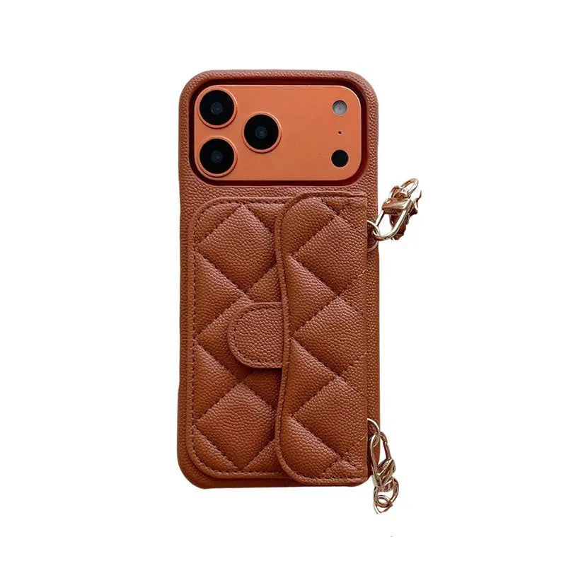 Leather iPhone Case With Wallet And Crossbody Strap Orange-BC25023 Burycase