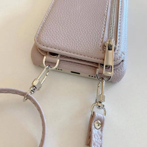 Leather iPhone Case With Mirror & Strap And Card Holder Purlple-BC25026 Burycase