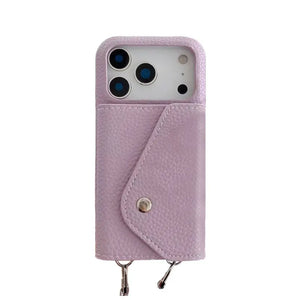 Leather iPhone Case With Card Holder And Strap Black-BC25025 Burycase