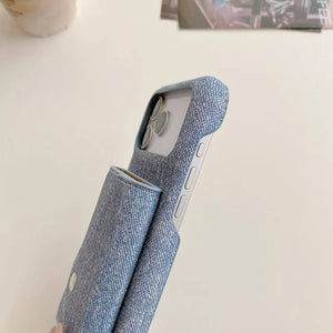 Fabric iPhone Case With Card Holder And Strap Blue-BC25029 Burycase