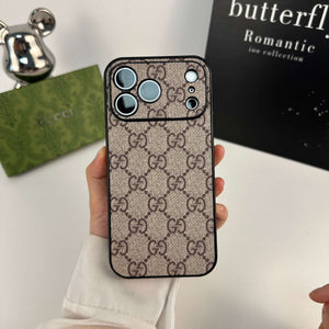 Luxury Leather GG iPhone Case For iPhone 17 Series Brown -CYGG131