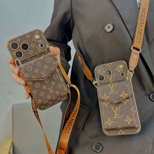 Classic Leather Monogram iPhone Case With Wallet And Crossbody Strap For iPhone 17 Series-CYLV127