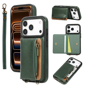 Leather iPhone Cases With Card Holder And Wrist Strap Green-BC25040 Burycase