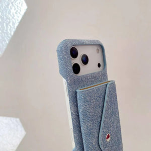 Fabric iPhone Case With Card Holder And Strap Blue-BC25029 Burycase