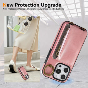 Leather iPhone Cases With Card Holder And Wrist Strap Pink-BC25041 Burycase
