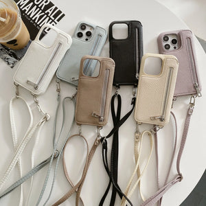 Classic Leather iPhone Case With Zip Wallet And Strap-BC25002 Burycase