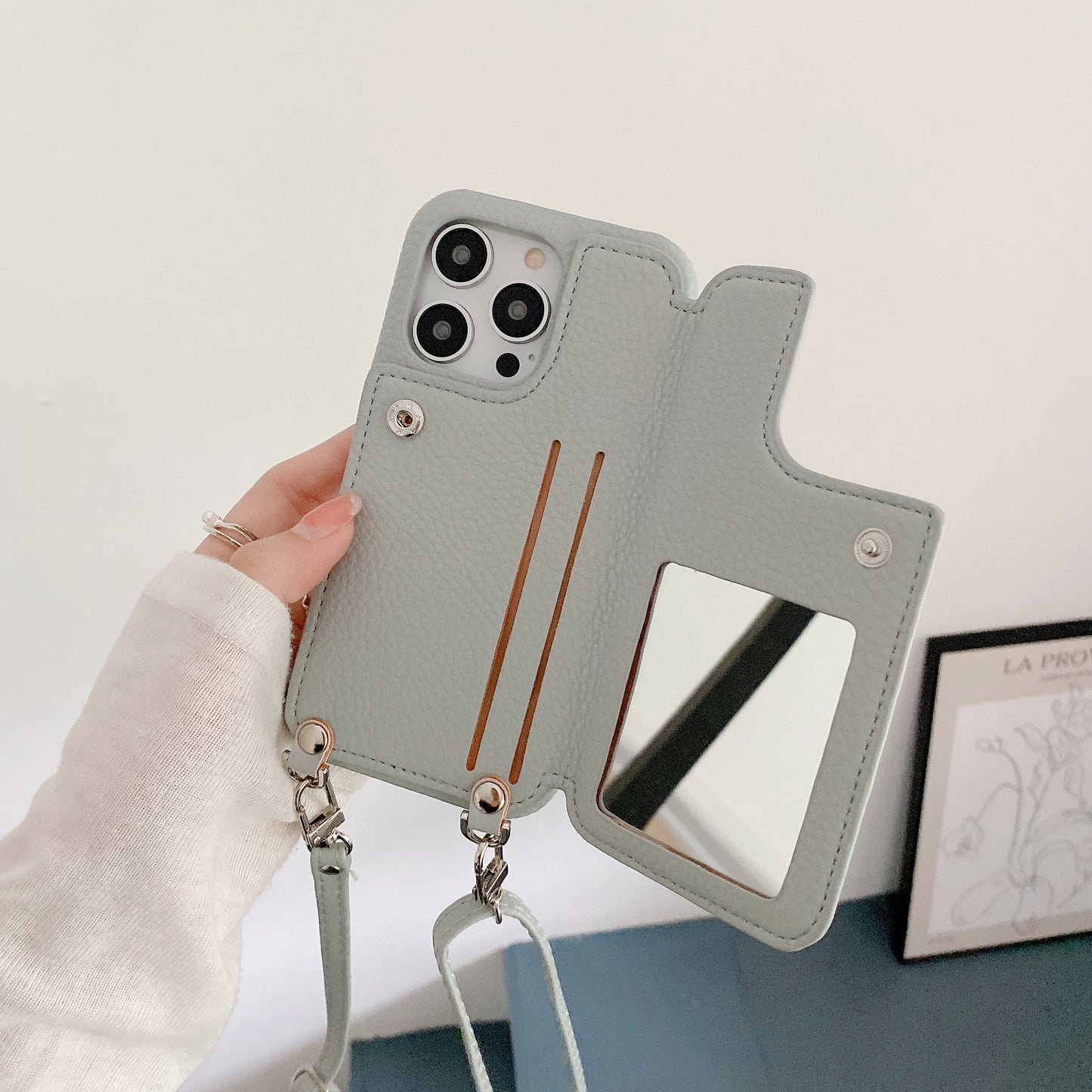 Classic Leather iPhone Case With Zip Wallet And Strap