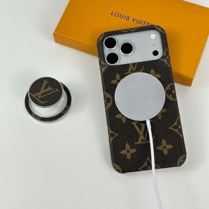 Classic Leather Monogram iPhone Case With Magnetic Stand Big Printing For iPhone 17 Series-CYLV062