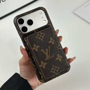 Premium Leather Monogram iPhone Case With Magnetic Wallet Big Printing For iPhone 17 Series-CYLV071