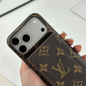 Premium Leather Monogram iPhone Case With Magnetic Wallet Big Printing For iPhone 17 Series-CYLV071