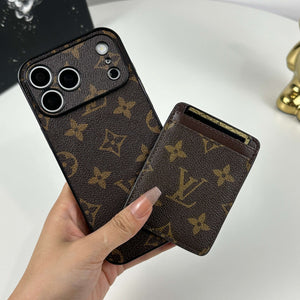 Elegant Monogram iPhone Case With Magnetic Card Holder Big Printing For iPhone 17 Series-CYLV078