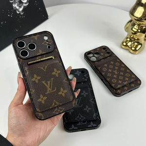 Elegant Monogram iPhone Case With Magnetic Card Holder Big Printing For iPhone 17 Series-CYLV078