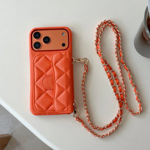 Leather iPhone Case With Wallet And Crossbody Strap Orange-BC25023 Burycase