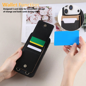 Leather iPhone Cases With Card Holder And Strap Black-BC25038 Burycase