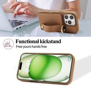 iPhone Case With Card Holder And Strap Brown -BC25037 Burycase