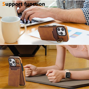 Leather iPhone Cases With Card Holder And Wrist Strap Brown-BC25042 Burycase