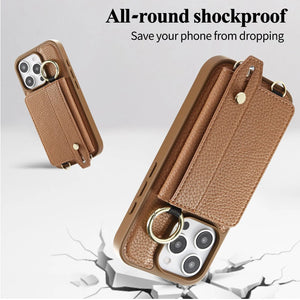 iPhone Case With Card Holder And Strap Brown -BC25037 Burycase