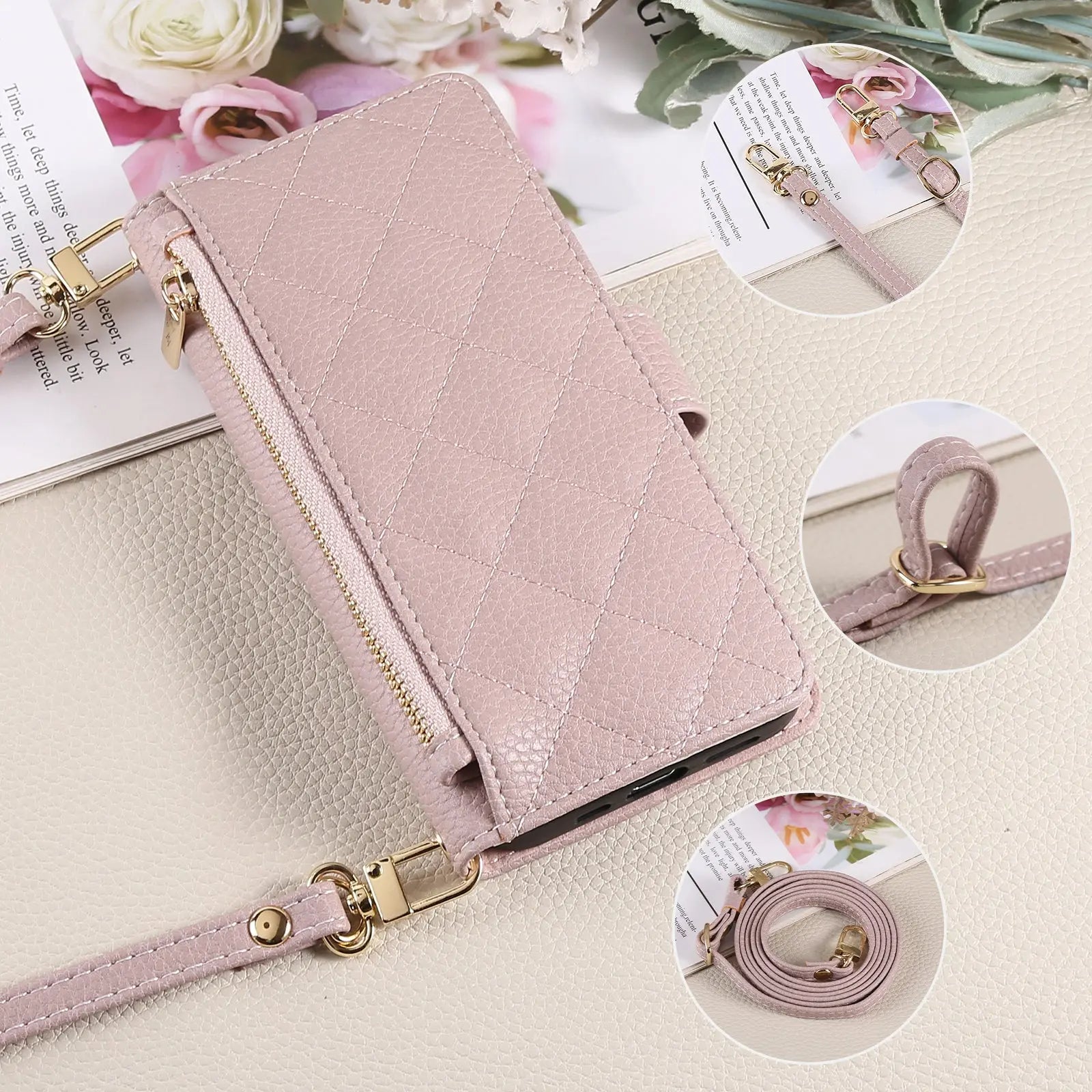 iPhone Case With Card Holder And Crossbody Strap Purple -BC25035 Burycase