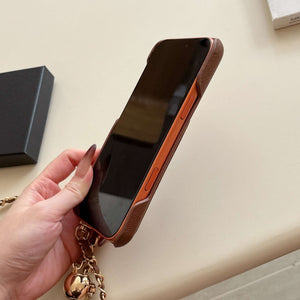 Elegant Leather CC iPhone Case With Wallet And Crossbody Strap Coffee For iPhone 17 Series-CYCC047