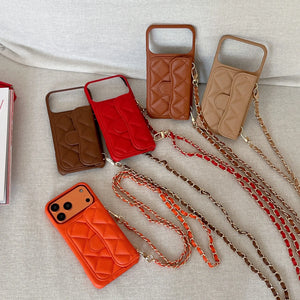 Leather iPhone Case With Wallet And Crossbody Strap Orange-BC25023 Burycase