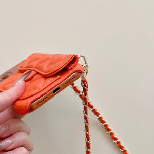 Leather iPhone Case With Wallet And Crossbody Strap Orange-BC25023 Burycase