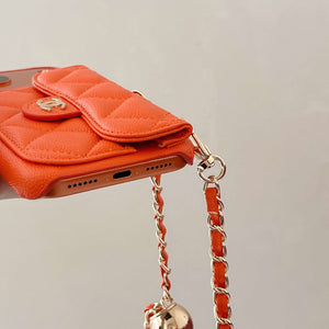 Elegant Leather CC iPhone Case With Wallet And Crossbody Strap Coffee For iPhone 17 Series-CYCC047