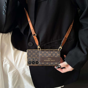Leather Monogram Samsung Galaxy S Series Case With Wallet And Crossbody Strap-CYLV094