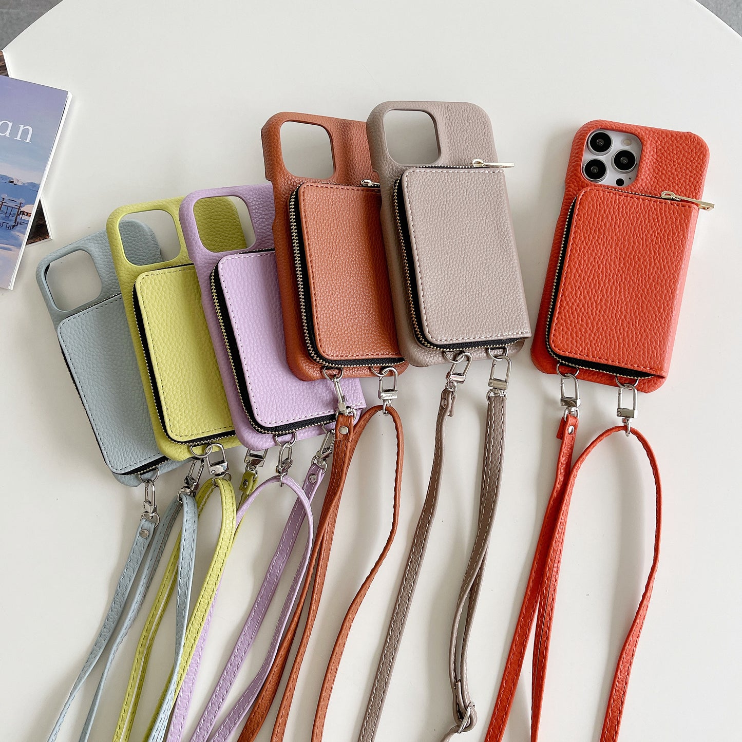 Classic Phone Case With Zip Wallet And Strap For iPhone Coffee-JDK241031