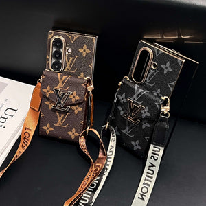 Luxury Monogram Samsung Galaxy Z Fold Series Case With Card Holder And Strap-CYLV085