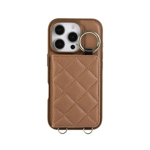 Leather iPhone Cases With Card Holder & Mirror And Strap Black-BC25033 Burycase