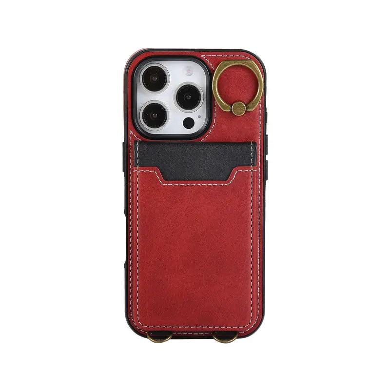 Leather iPhone Cases With Card Holder And Wrist Strap Brown-BC25042 Burycase