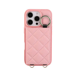 Leather iPhone Cases With Card Holder & Mirror And Strap Black-BC25033 Burycase