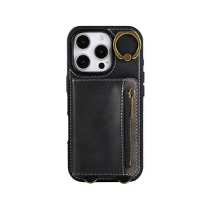 Leather iPhone Cases With Card Holder And Wrist Strap Pink-BC25041 Burycase